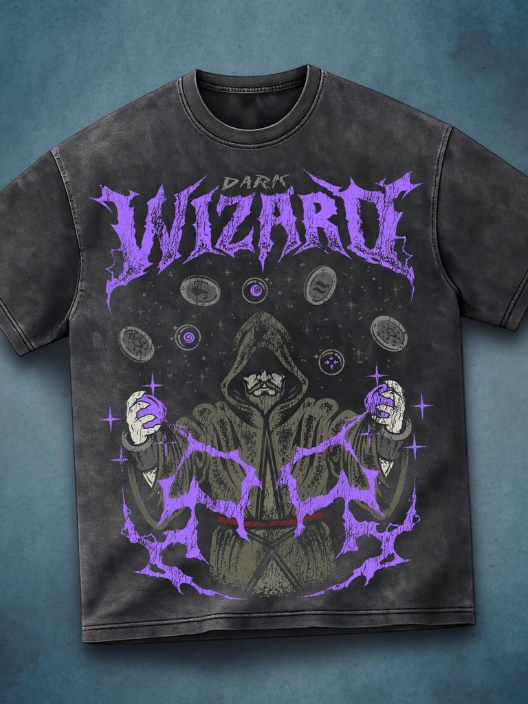 OSRS Dark Wizard Shirt, Oversized Acid Wash Tee, Inspired by RuneScape