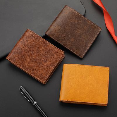Carteira Masculina Retro Moda Negócios Curta Multi Slots para Cartão Horizontal Couro PU Macio Carteira Masculina