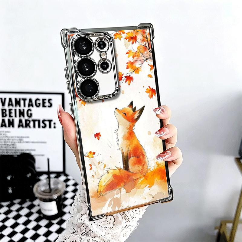 

Cartoon Fox Animal Plating Phone Case For Samsung Galaxy S24 S25 FE S26 Edge S23 Ultra S22 S21 Plus S20 Anti-Fall Airabag Cover Samsung S25 Edge