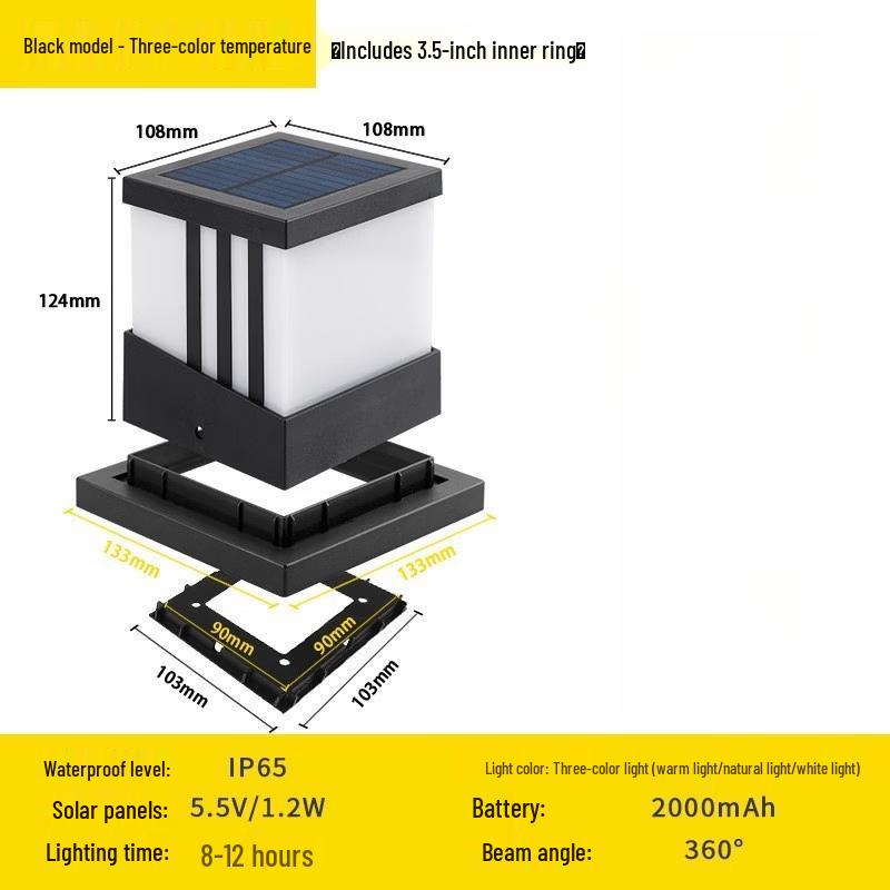 Solar Pillar Light with 3-Color Temperature
