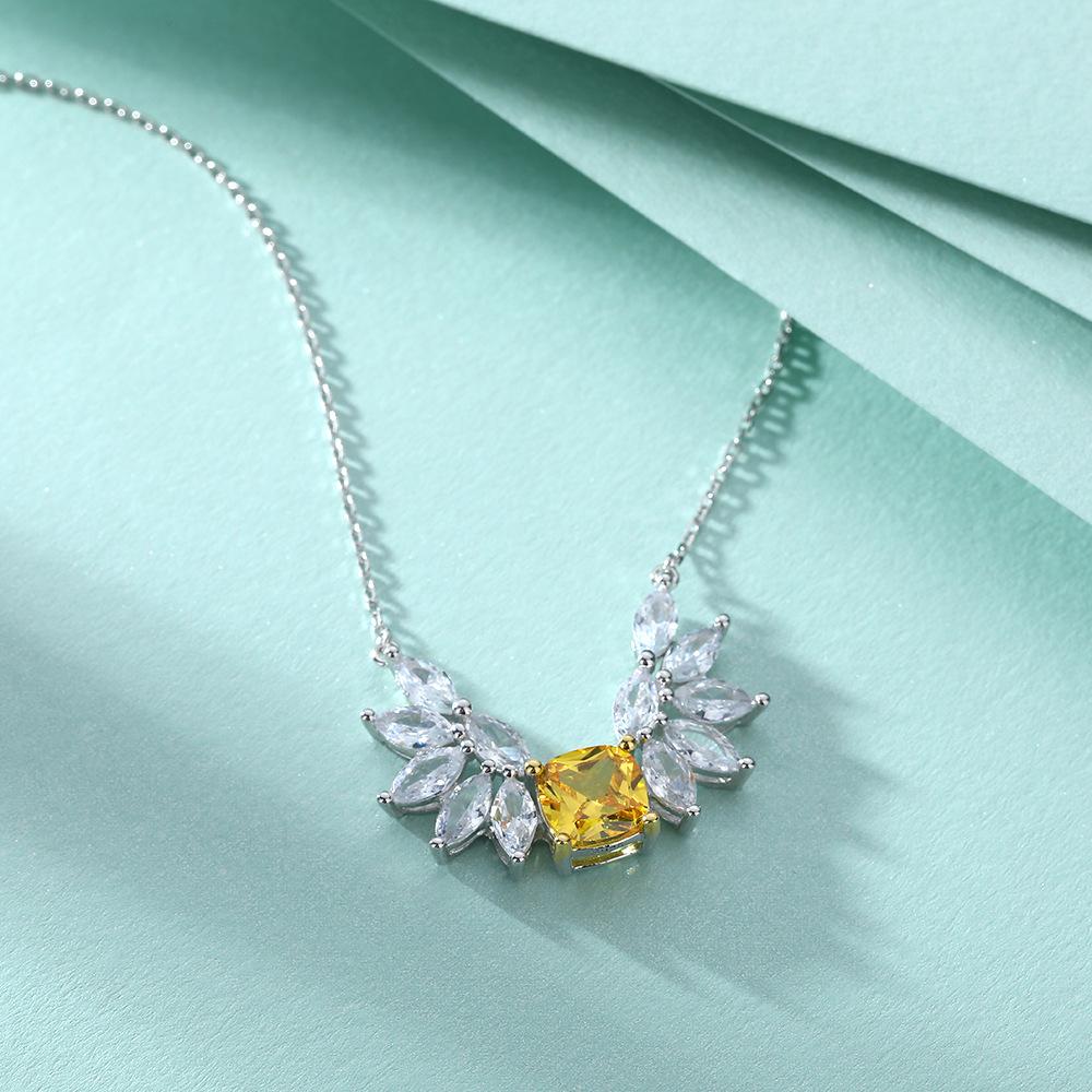 S925 silver natural stone angel wing necklace female niche high-end yellow zircon gemstone pendant sterling silver collarbone chain