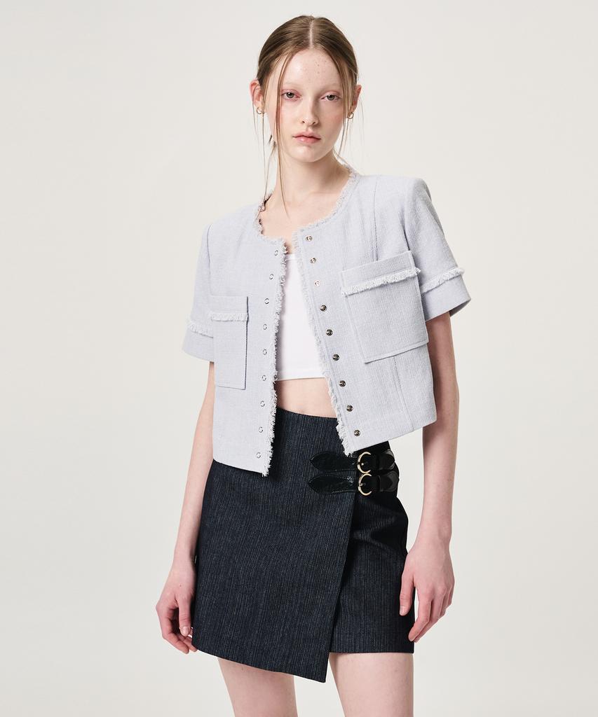 ETMON Buckle Wrap Mini Skirt, Black Indigo
