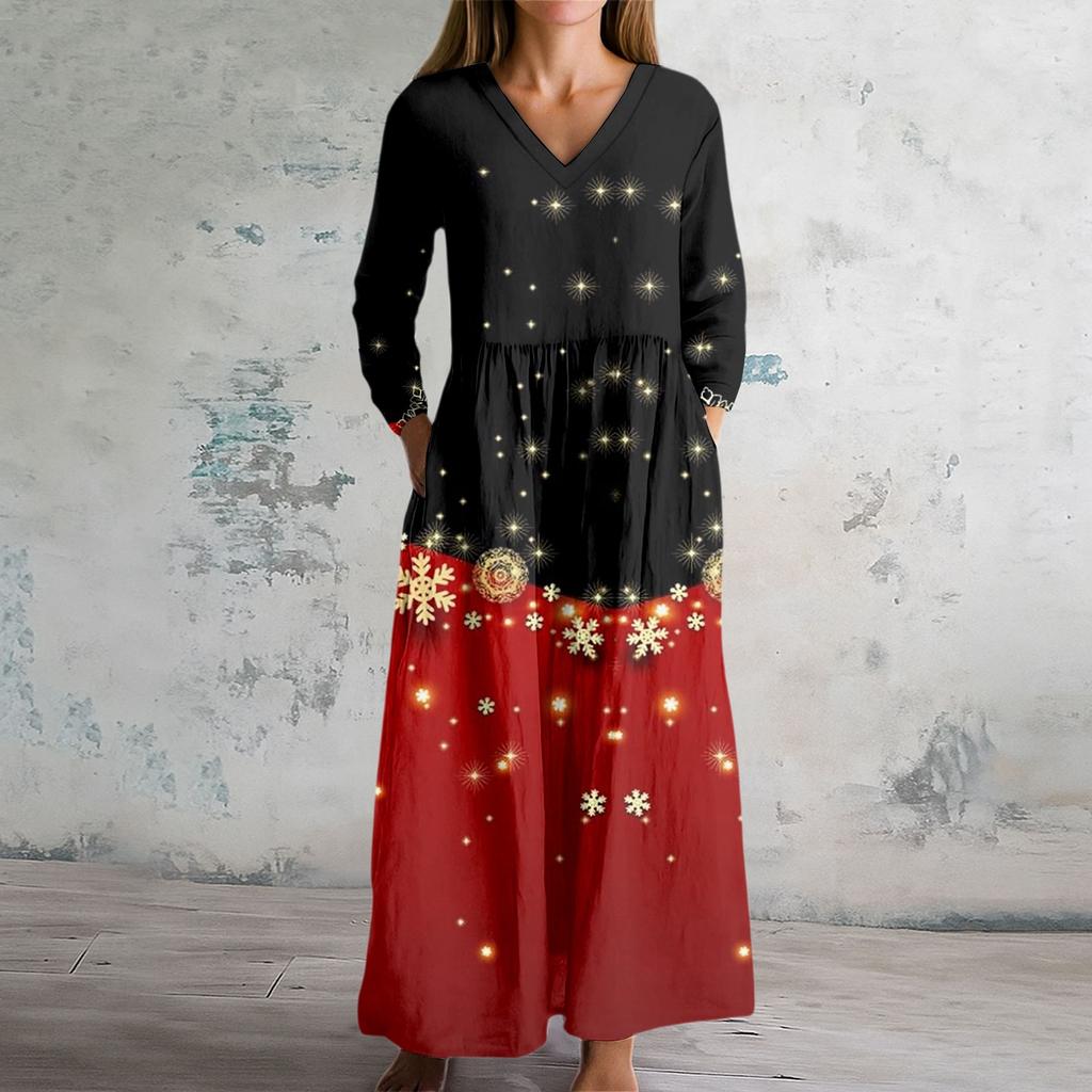 Женское модное платье Весеннее платье с V-образным вырезом и длинными рукавами