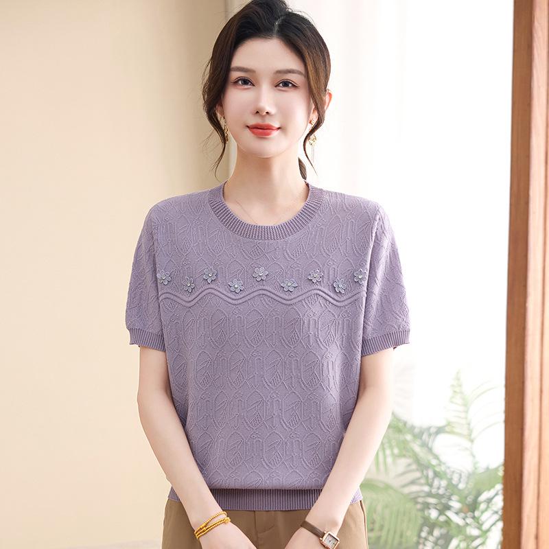 

Mom s Autumn 2026 Embroidered Long-Sleeve Knit Top for Middle-Aged and Elderly Women 2XL (recommended 68-75 kg) фиолетовый