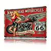 Motorcycle Route 66 Metal Sign  Classic Garage Wall Art   Retro Iron Plaque with Knucklehead Motorcycles Design