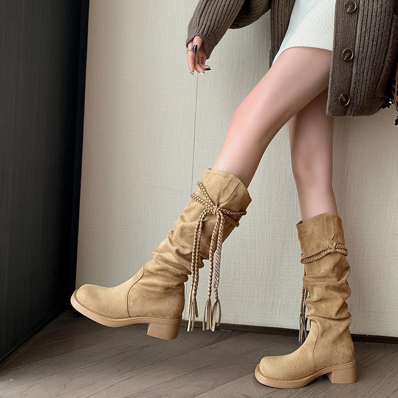 French Retro British Style Maillard Western Cowboy Boots Women's 2025 Autumn New Big Northwest Travel High Boots