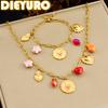 DIEYURO 316L Stainless Steel Golden Irregular Heart Colored Crystal Flower Necklace Bracelet Set Lady Fashion Jewelry Glamorous