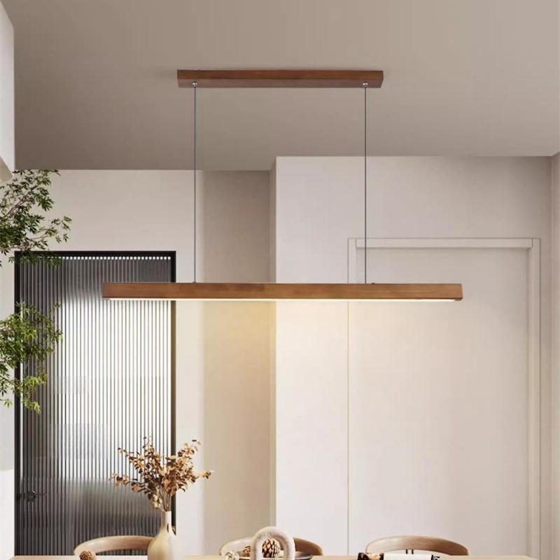 Nordic Wooden LED Pendant Lamp Simple Dimmable Ceiling Chandelier Dining Room Kitchen Table Long Strip Hanging Lighting  Fixture