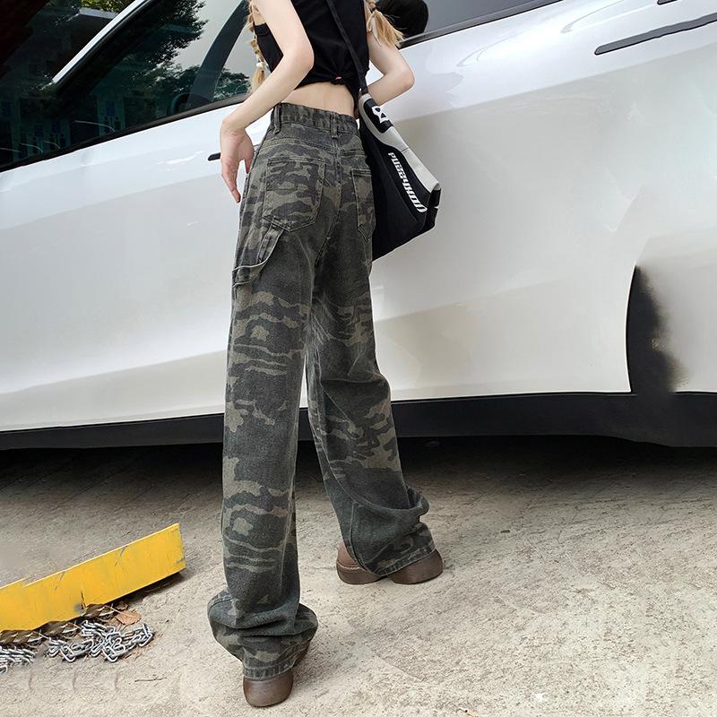 YC & American Vintage High Street Loose Straight Wide Leg Tooling Camouflage Jeans Women's Trend ins & Trousers Extended