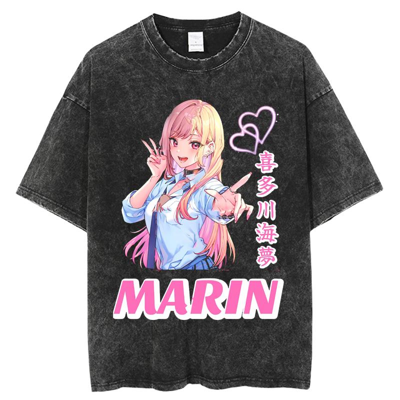 Hot Anime My Dress Up Darling Kitagawa Marin Printed Tshirt High Quality Washed Cotton T-shirts Harajuku Casual Tops Unisex