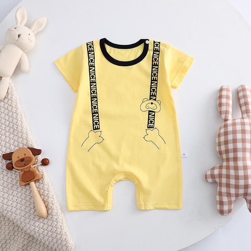 2026 Summer Kids O-Neck Short Sleeve Pajama-Rompers Baby Spring Short Crawling Clothes Cartoon Cotton Jumpsuit for Girl Boy