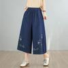 Plus Size Thin Vintage Embroidery Floral High Waist Casual Loose Women Summer Jeans Denim Wide Leg Pants