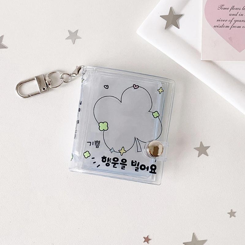 2-in-1 Mini Photo Storage Holder Portable 2 Inch Photo Album Cute Keychain Pendant for Teen Idol Card Collection Gift
