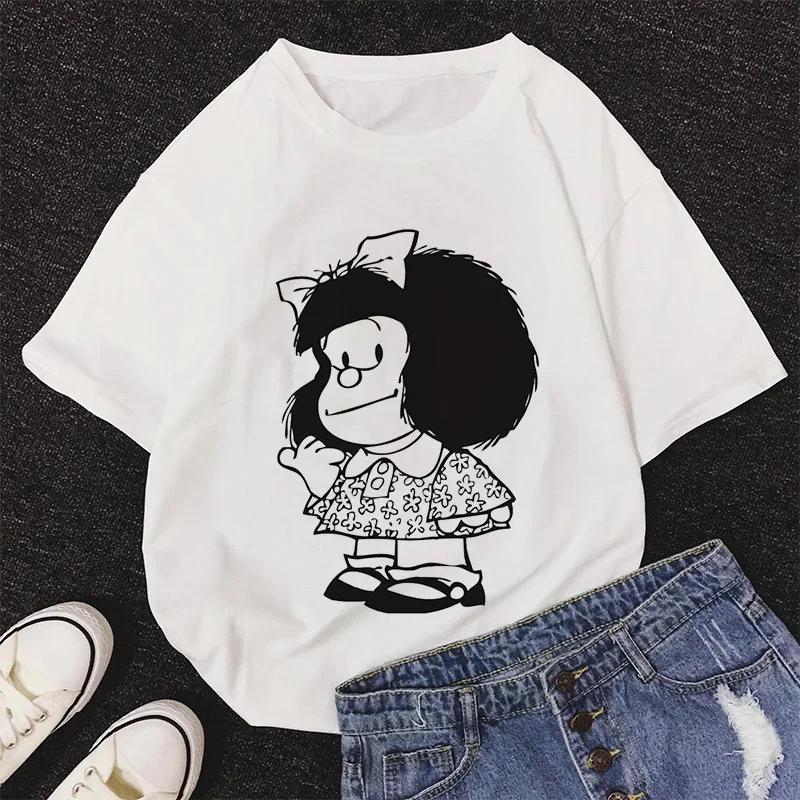 Mafalda Kawaii Graphic Print T-shirt Women Harajuku Aesthetic Pink Tops Y2k Casual Tshirt 2026 Newest Summer Fashion Female T Shirt