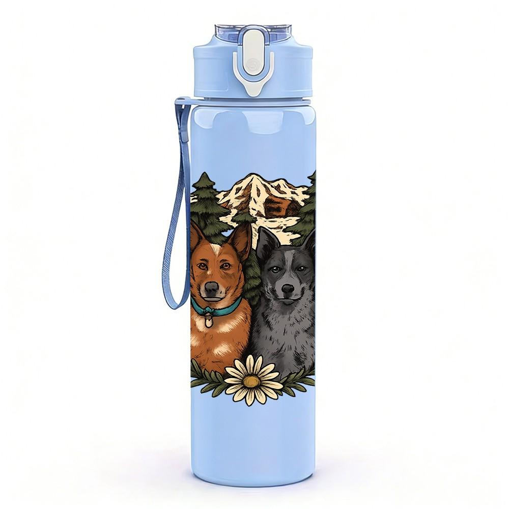 1PC Forest Bear Dog Wildlife Art 750ml Color Plastic Sports Water Bottle Leakproof Flip Straw Lid Suitable for Sports Office Home Use