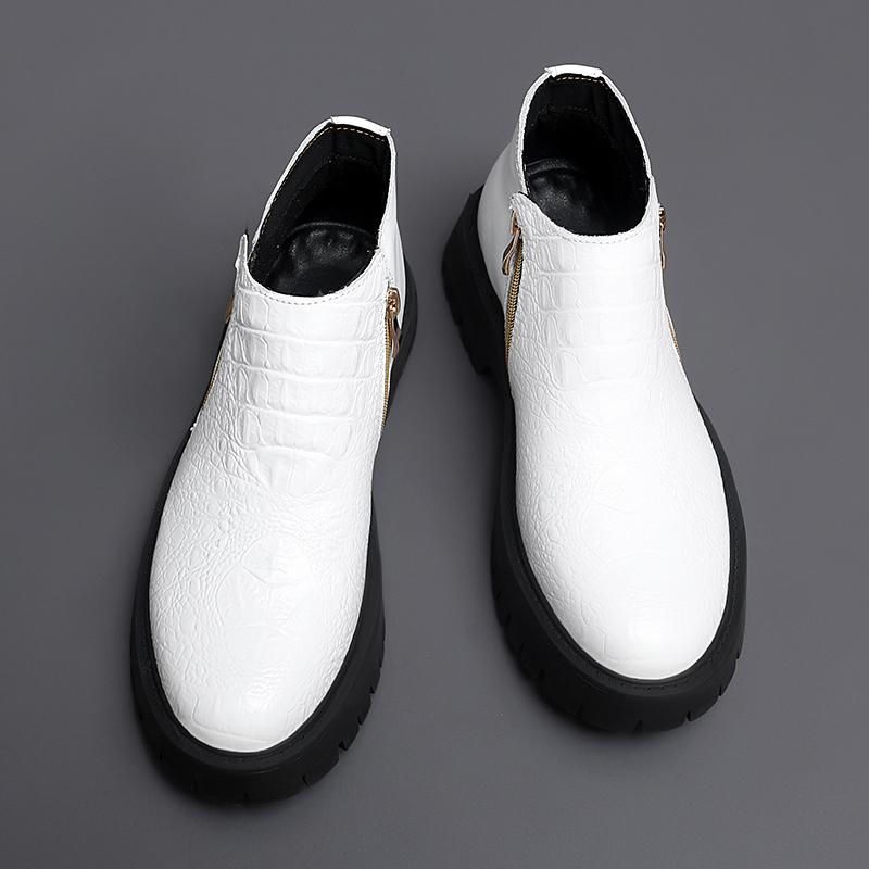 Fashion Mens Chelsea Boots Side Zipper Mid Top Leather Casual Shoes Vintage Style Male Ankle Boots Handmade Business Dress Botas