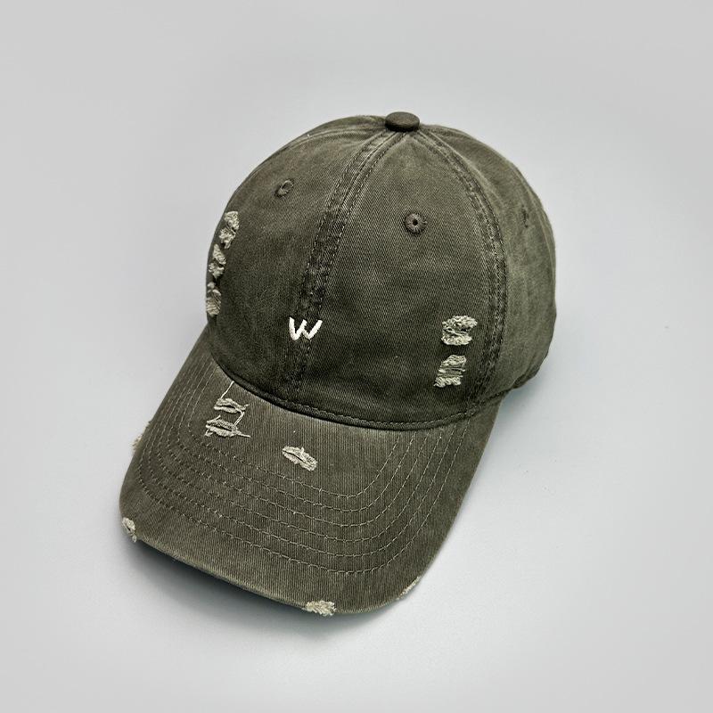 Ripped Wind Embroidery Letters Solid Color Baseball Cap Men'S And Women'S Retro Street Versatile Sunshade Cap