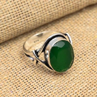 Faceted Green Onyx Gemstone 925 Solid Sterling Silver Handmade Lovely Ring Jewelry