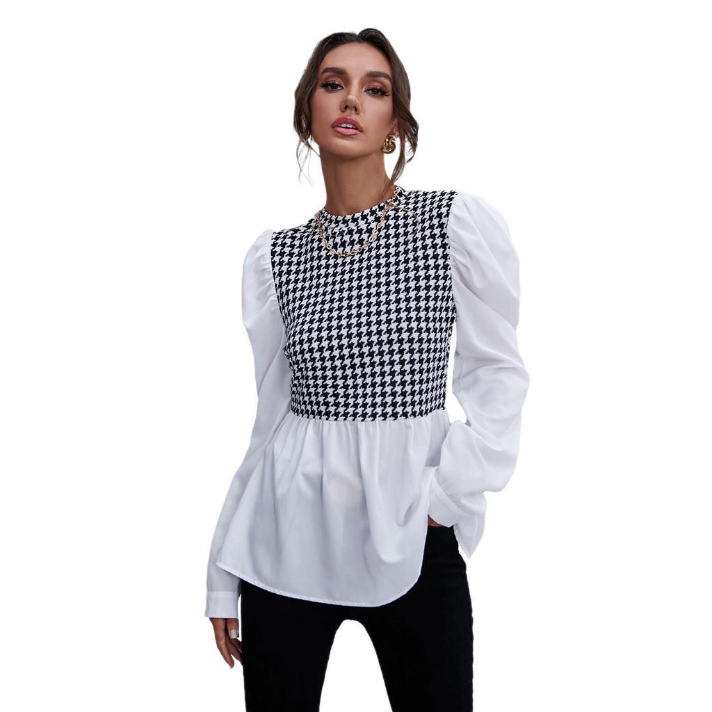 Women's Plaid Patchwork Long Sleeve Shirt Top - Versatile and In Stock