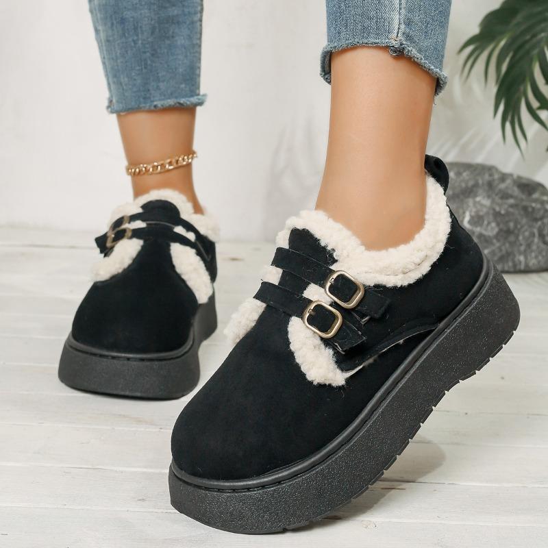 Damskie buty Birkenstock na platformie, pluszowe zimowe mokasyny, zwiększające wysokość futrzane buty śniegowe dla kobiet