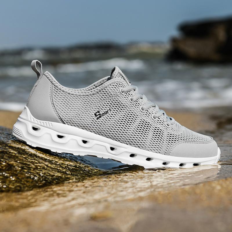 Bequeme Herren-Gehschuhe Gedämpfte Fußgewölbeunterstützung Turnschuhe Atmungsaktives Mesh Freizeitkleidung Schwarz Grau