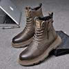 Men's Genuine Leather Mid-Cut Martin Boots - Trendy, All-Match, High-Top with Velvet Lining for Autumn and Winter