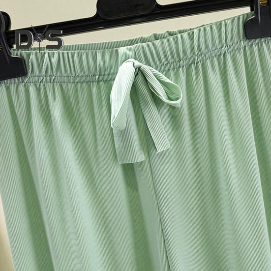 Women's Ice Silk Pajamas Set Short Sleeved Top Wide Leg Pants Sleepwear Set Summer Ultra Thin Two Piece Lounge Nightwear