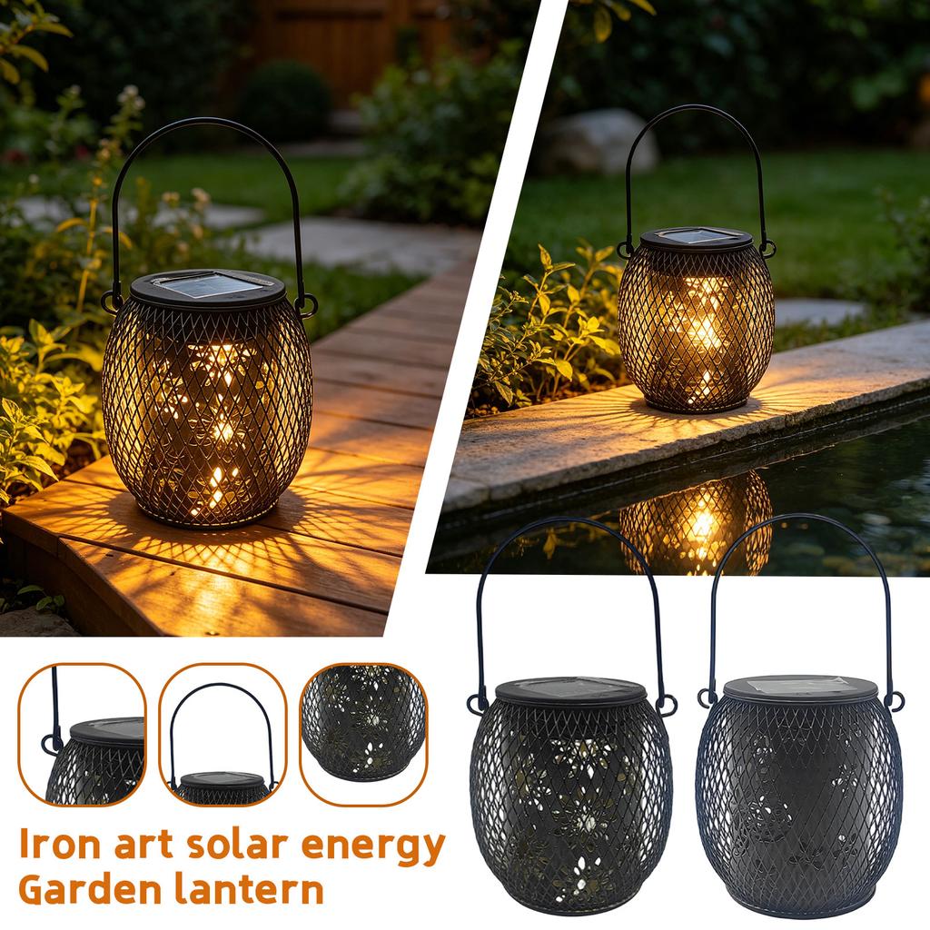Metal Solar Garden Lantern Portable Hanging Outdoor Lantern for Patio Yard Camping Indoor Outdoor Ambient Lighting Decoration