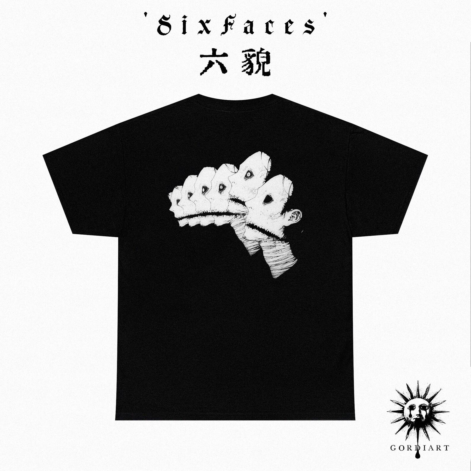 SixFaces Horror Shirt - Dark Surreal Masked Figure Tee | Gothic Weirdcore Art | Limited Drop 3XL
