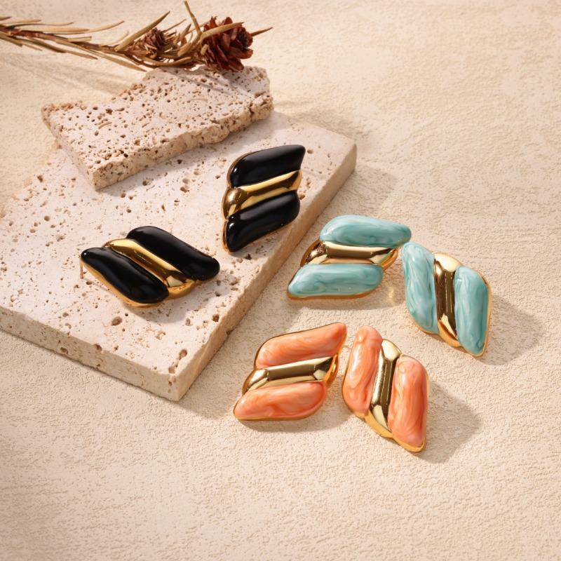 New Striped Oil Dripping Multi-color Titanium Steel Earrings Women's Trend Jumping Color Gold-plated Earrings
