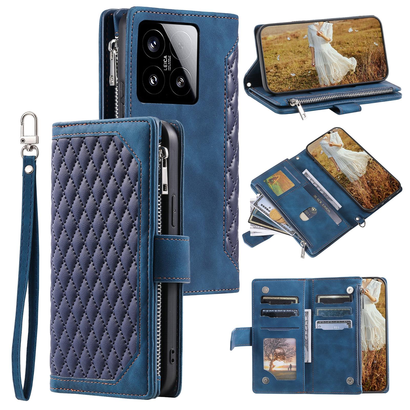 

Стиль 005 для Xiaomi 15 Wallet Case Rhombus Stitching Line PU Шкіряний чохол для телефону Blue