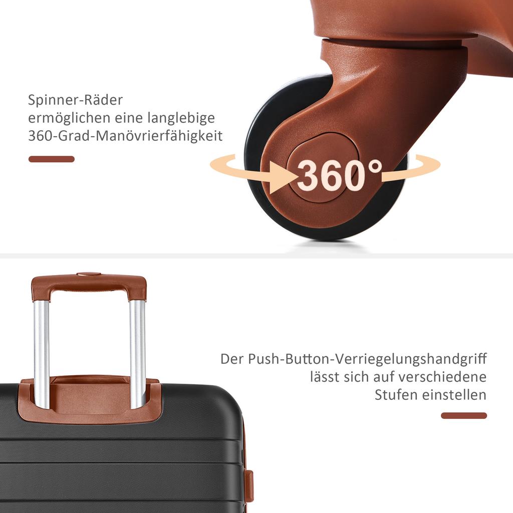 Suitcase Set, M-L-XL Set, ABS Hard-Shell Suitcase, Durable Suitcase Sets, Suitcase with Spinner Wheels and Lock, with Toiletry Bag, Black