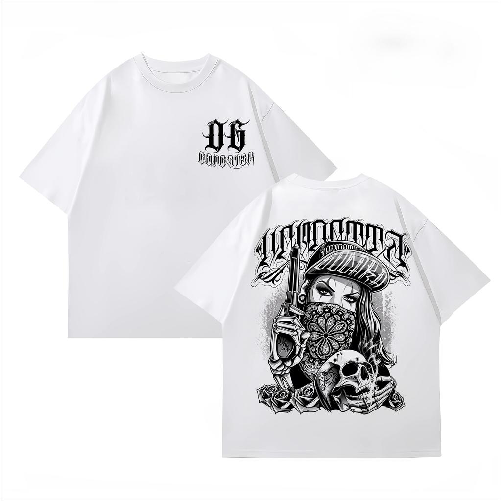 2026 American West Coast Hip Hop Street Style Short Sleeve Tshirt Men Loose Heavy Cotton Skull Cotton Tattoo Artist