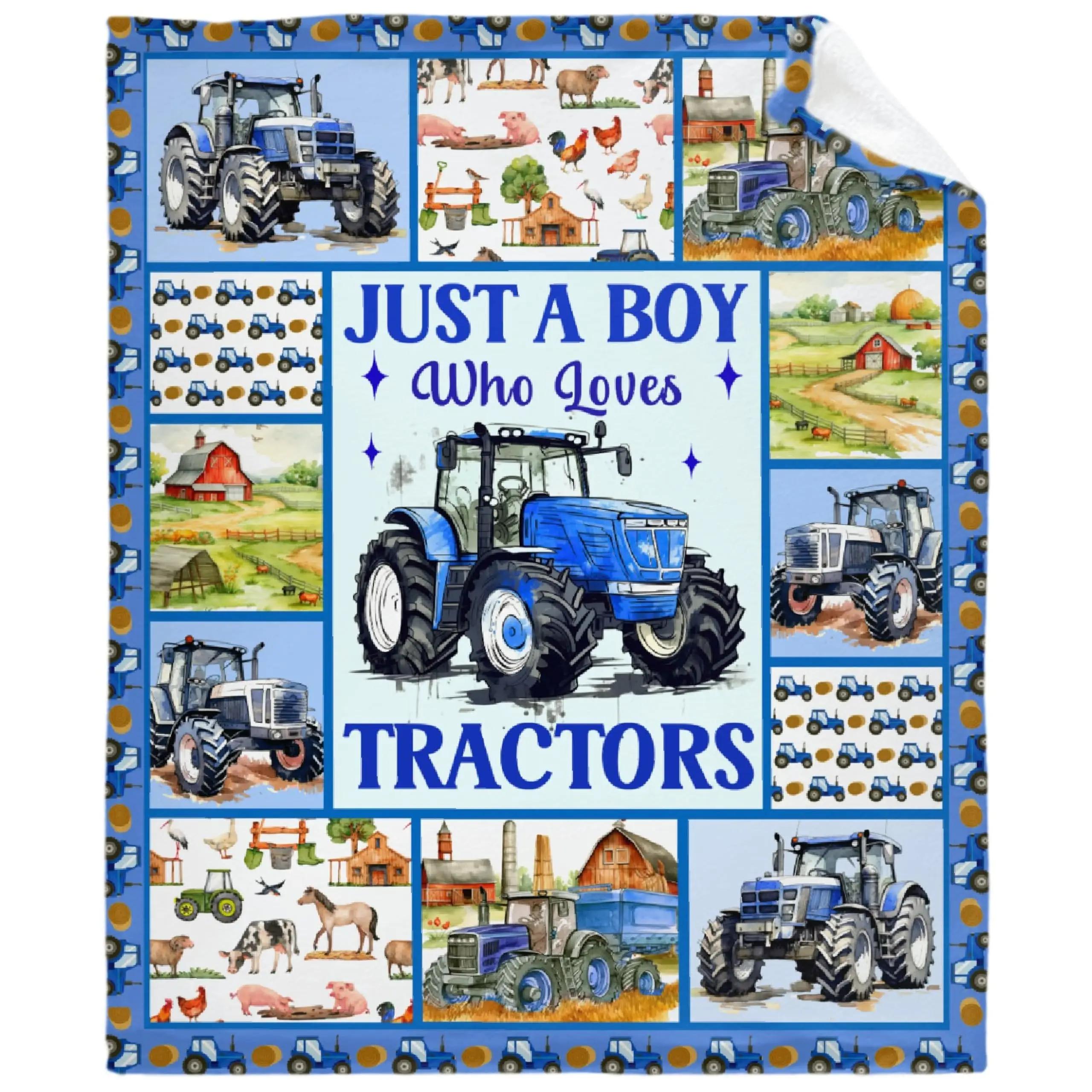 Cute Soft Truck Car Blanket Boys Kids and Teenagers Tractor Pattern Comfy Flannel Throw Blankets Bedroom Living Room Nap Blanket 75x90cm