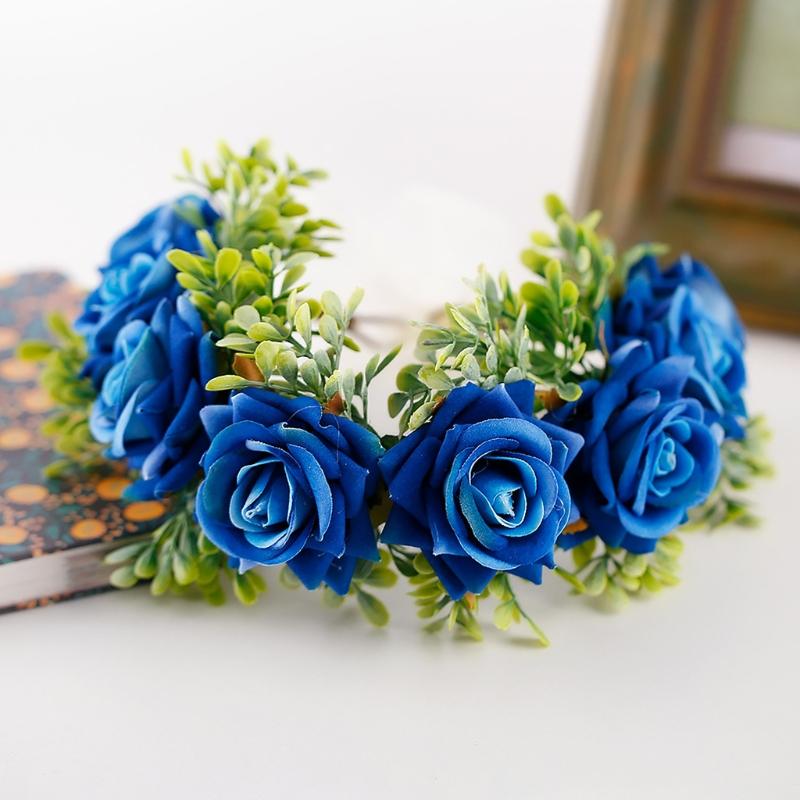 Adjustable Floral Garland Handmade Rose Flower Wreath Headband with Ribbon for Wedding Festival Travelling Photo Props
