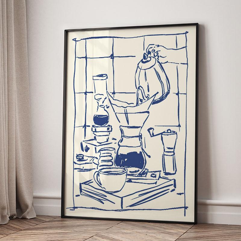 Red Hand Drawn Dining With Wine And Crab Coffee Modern Food Wall Art Canvas Painting Abstract Poster Hotel Bar For Kitchen Decor