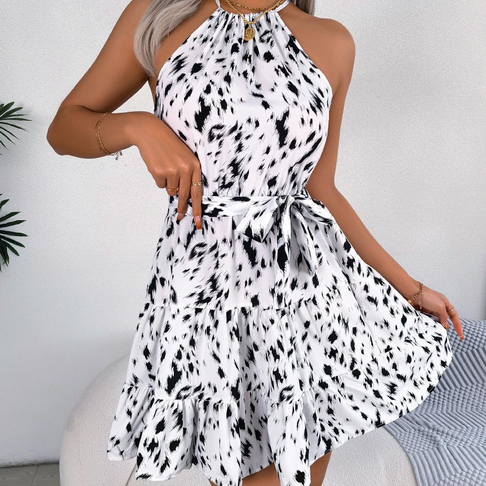 GMXIA Women's Fashion Leopard Print Summer Spring Sleeveless Slim Cocktail & Evening Dresses