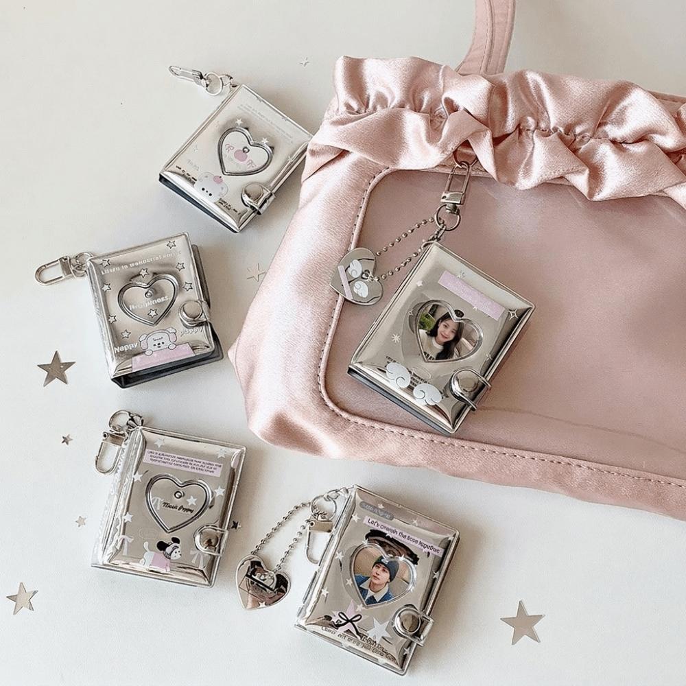 Silver Glossy Photo Cards Storage Book Clear Pocket Album Keychain INS Mini Photo Album Daily Use