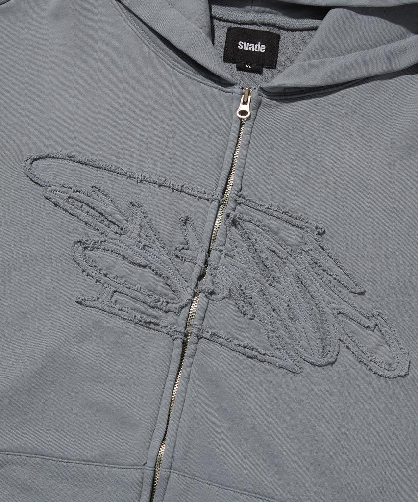 Suade Loose Suade Hood Zip Up [Blue Gray]