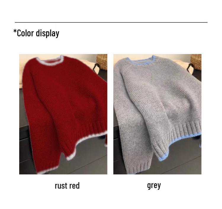 2025 Autumn/Winter Color Block Loose Casual Round Neck Base Layer Top