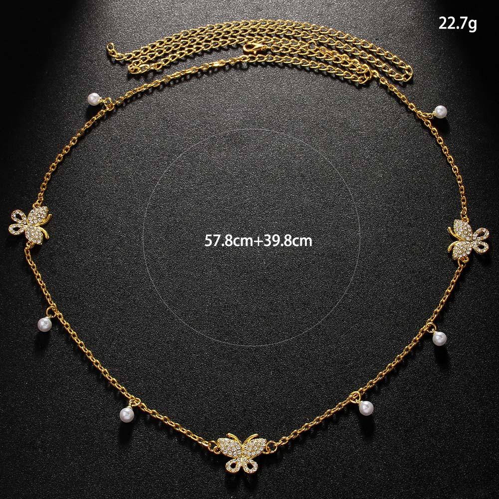 Stonefans Fashion Butterfly Waist Chain Belt Adjustable Body Accessories Elegant Pearl Pendant Crystal Belly Jewelry Party Gift