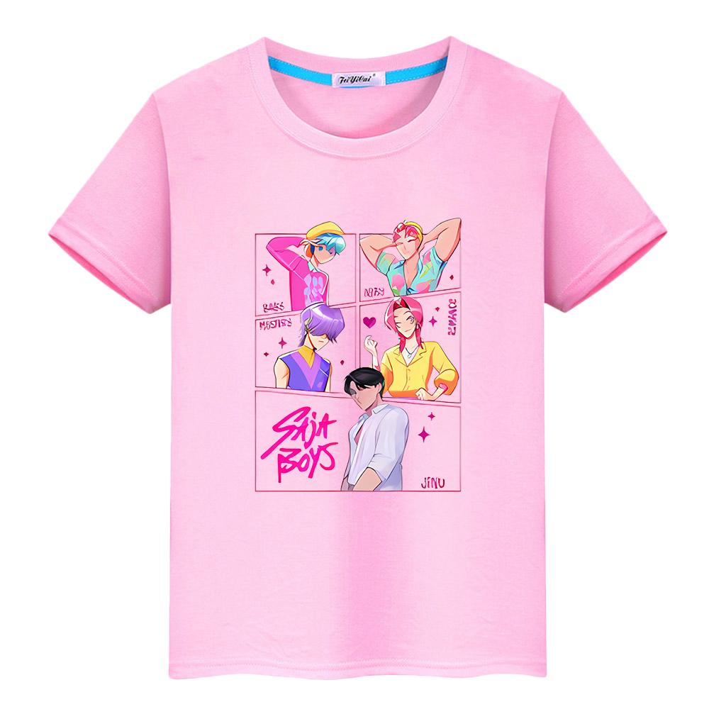 T Shirt for Kids Boy 10year Saja Boys  Print 100%Cotton Cute Tops Y2k  Anime Short Kpop Demon Hunters Kawaii Tees Girls Clothes