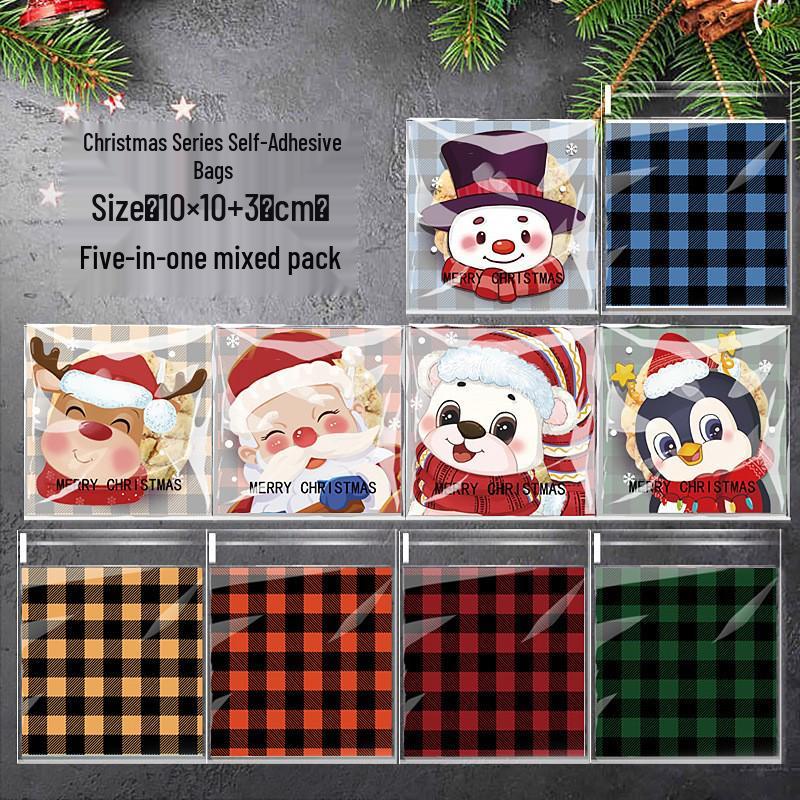 2023 Christmas Snowflake Candy Self-Sealing Bags for Cookies & Biscuits - Santa Tree Design Party Gift Pack