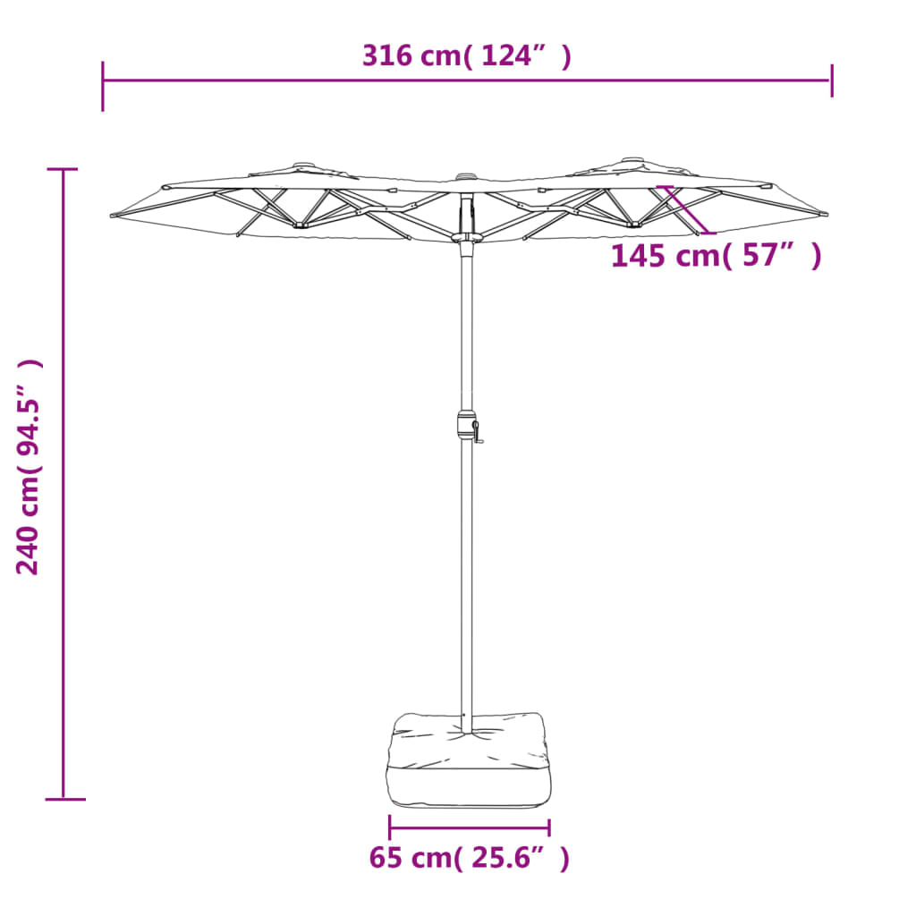 Double Sun Umbrella with LED Lights Sand White 316 X 145 Cm