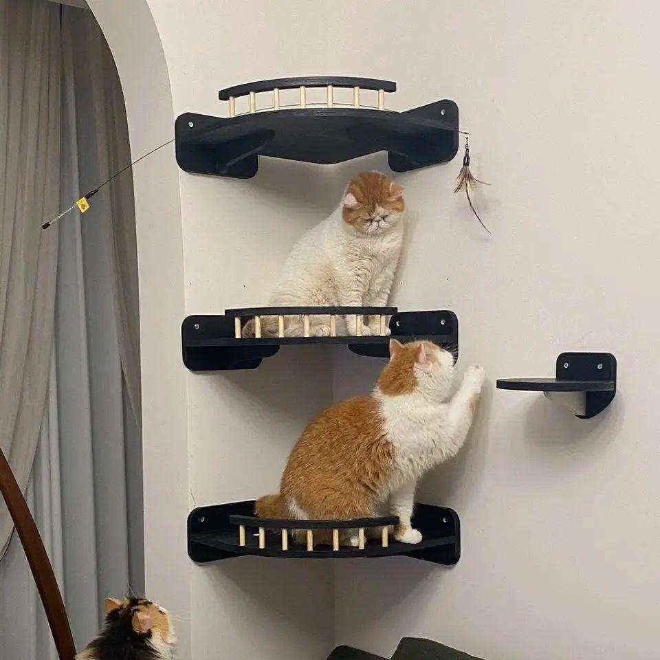 Wall-mounted Cat Viewing Platform Wooden Cat Climbing Frame Solid Wood Cat House Corner Observation Deck
