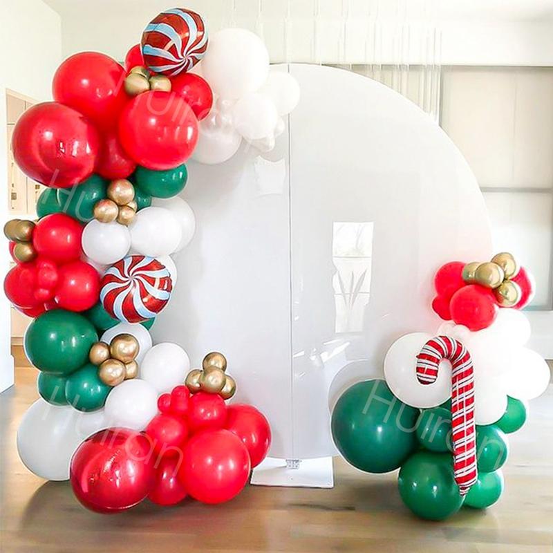 143pcs Red Green Merry Christmas Balloon Garland Arch Kit Christmas Balloon Crutch Natal Xmas Decor for Christmas New Year Party