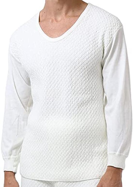 Hidamari Health Kiwami Long Sleeve Size Underwear, Men's U-Neck Shirt, L, Off-White