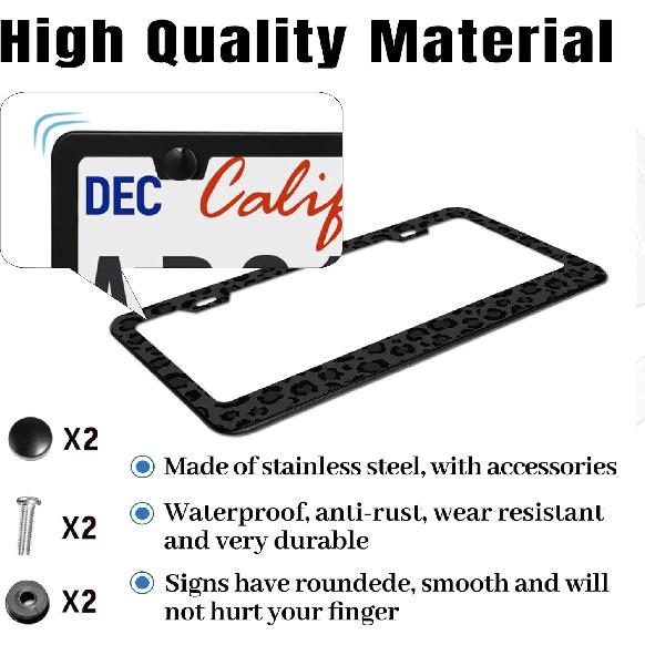 Black Leopard Print License Plate Frame Cheetah Animal Print License Plate Holder For Car Accessories For Car Decor Fits Standard Us Vehicles Size 12