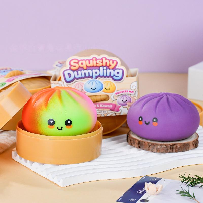 Colorful Dumpling Squishes Stress Balls Fidget Sensory Toys Simulation Food Squishies Bun With Steamer Squeeze Toy