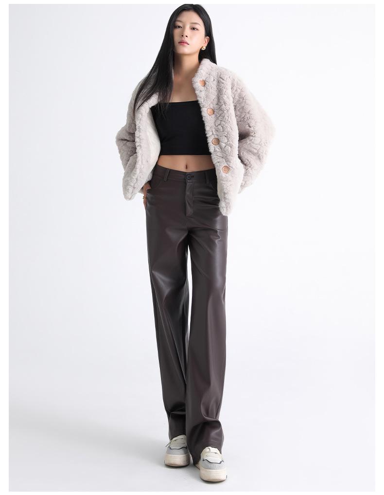 Women's High-Waisted PU Leather Wide-Leg Trousers for Autumn and Winter